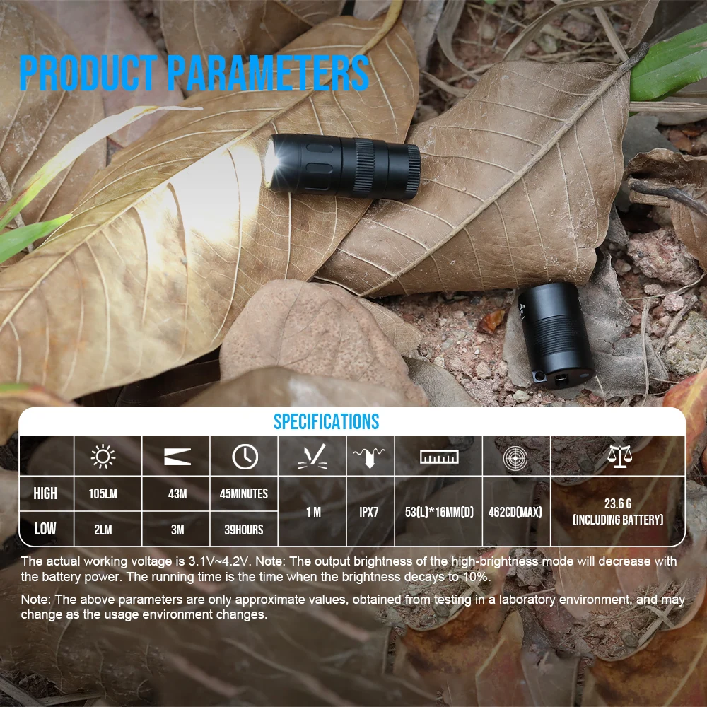 WUBEN ini lape de poche rechargeable E7 1800 luens avec aiant