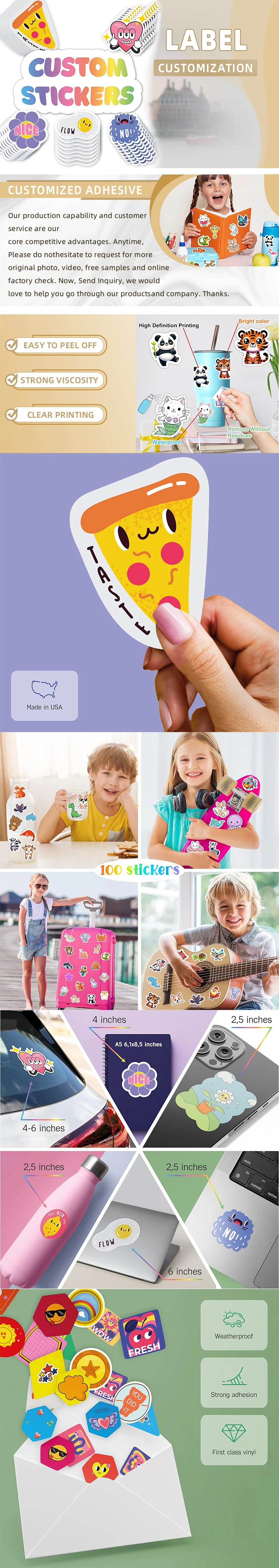 Durable Custom Adhesive Stickers CMYK Color PVC Vinyl Self-Adhesive Waterproof Die Cut Sticker Logo factory