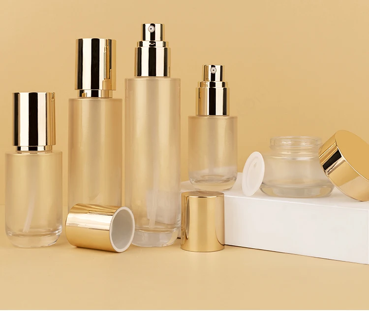 Skincare Glass Bottle 40/60/100/120ml Gradient Glass Lotion Pump Bottle Empty Refillable Cosmetic Packaging Set factory