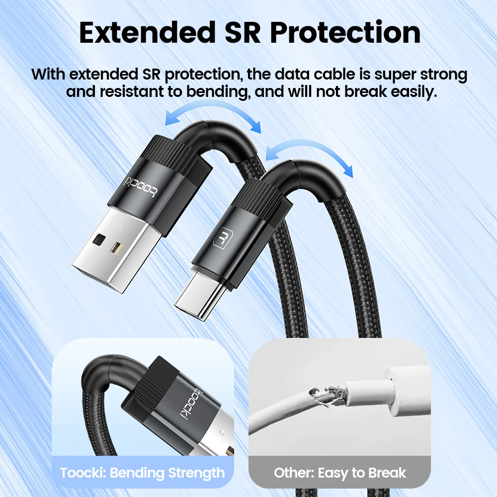Toocki Usb C Data Cable Wire Roll 4 Core Usb Type C Cable 3a Fast