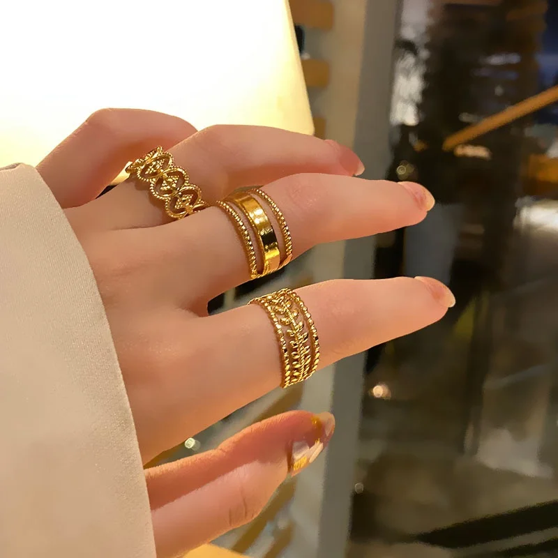OIDIMS Anello a fascia in acciaio inossidabile placcato oro alla moda