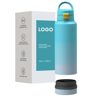 Custom Vacuum Insulated Thermal Flasks Stainless Steel Customized 40oz Water Drink Bottle with Storage Compartment