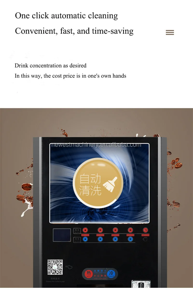 QR Code and Coin Operated Automatic Coffee Vending Machine for Business