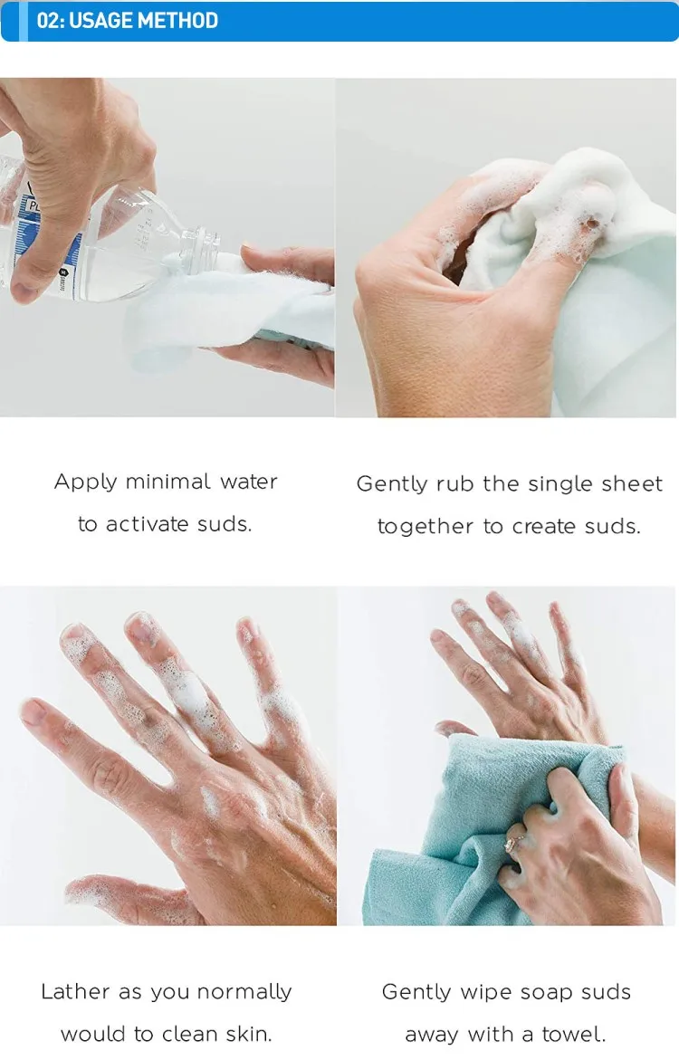 All In One Single Use Disposable Presoaped Waterless Shower Washing No