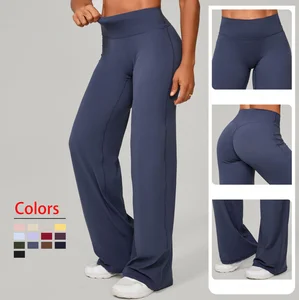 Customized Logo High Waist Quick Drying Hip Lifting Yoga Pants Solid Color Flared Pants Women Gym Sports Fitness Wear