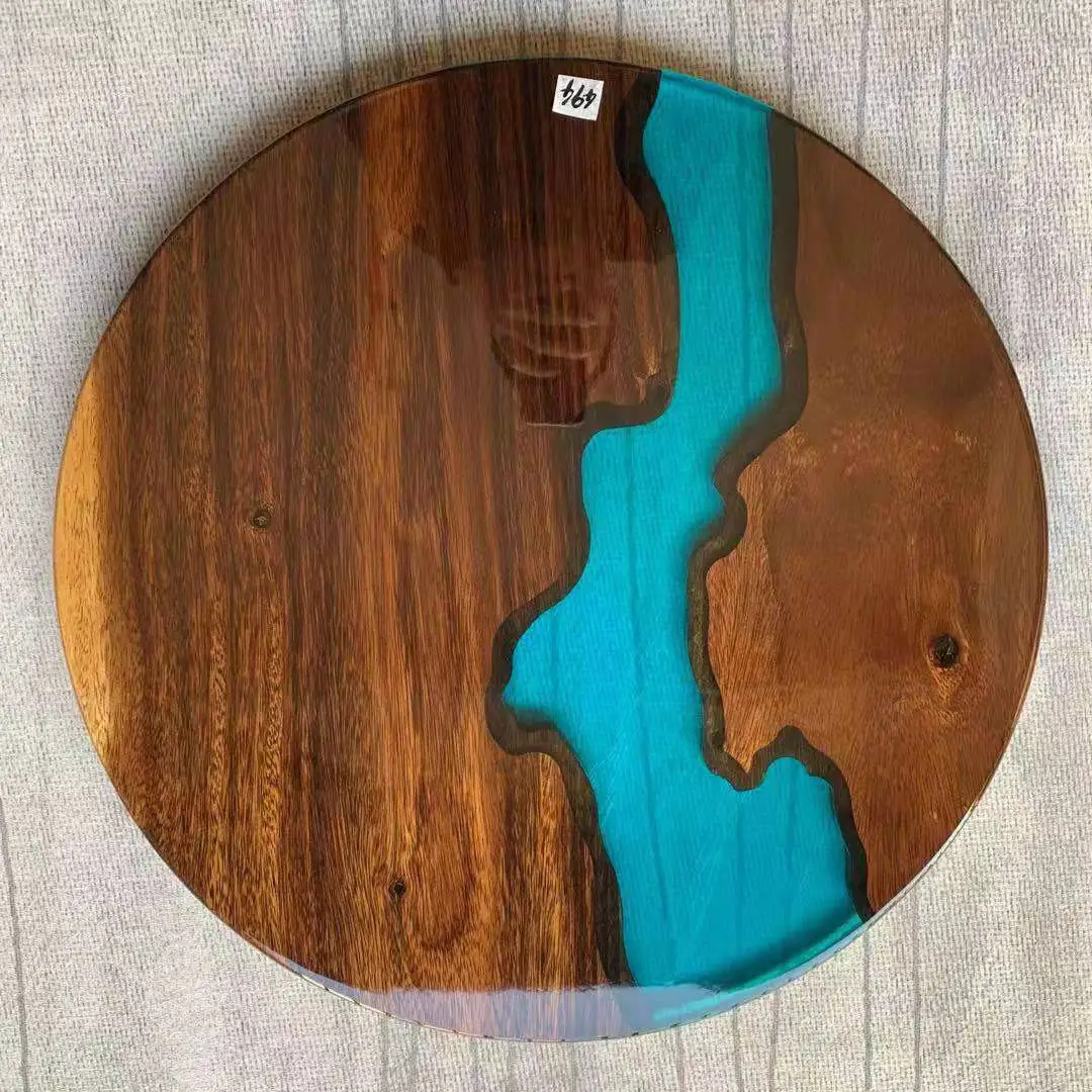 Luxury Support Logo Walnut Wood Round Dinner Clear River Blue Ocean Island Bar Dining Coffee Epoxy Resin Table Top