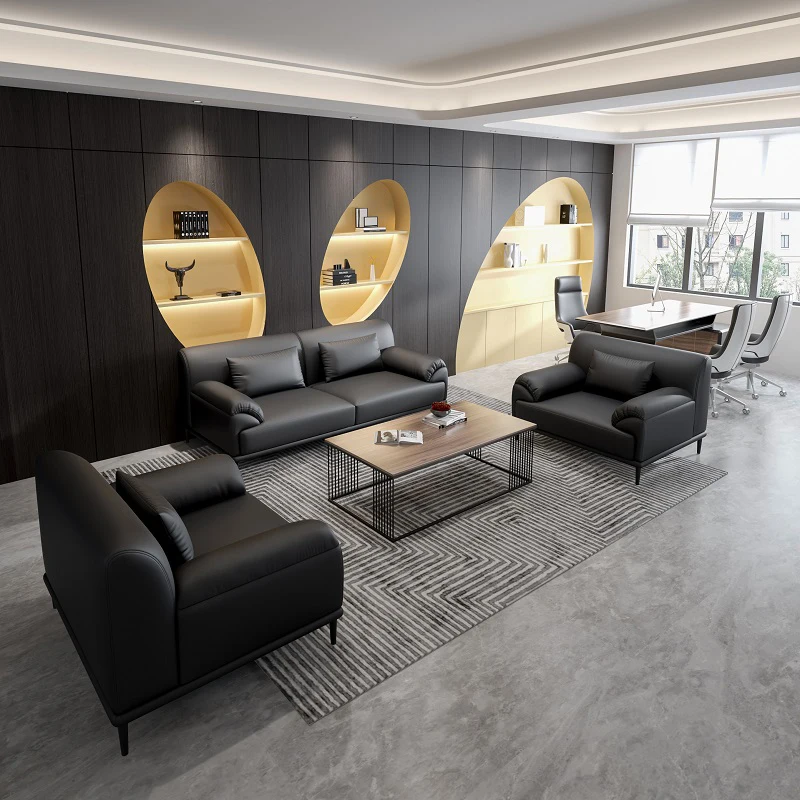 Minimalist Contemporary Designs Reception Waiting 3 Seater Upholstered Leather Italian Modern Office Sofa