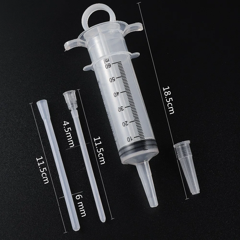 60ml Feeding Syringe Liquid Medicine Injector Cat Dog Bird Food Grade Silicone Tube Animal Syringe