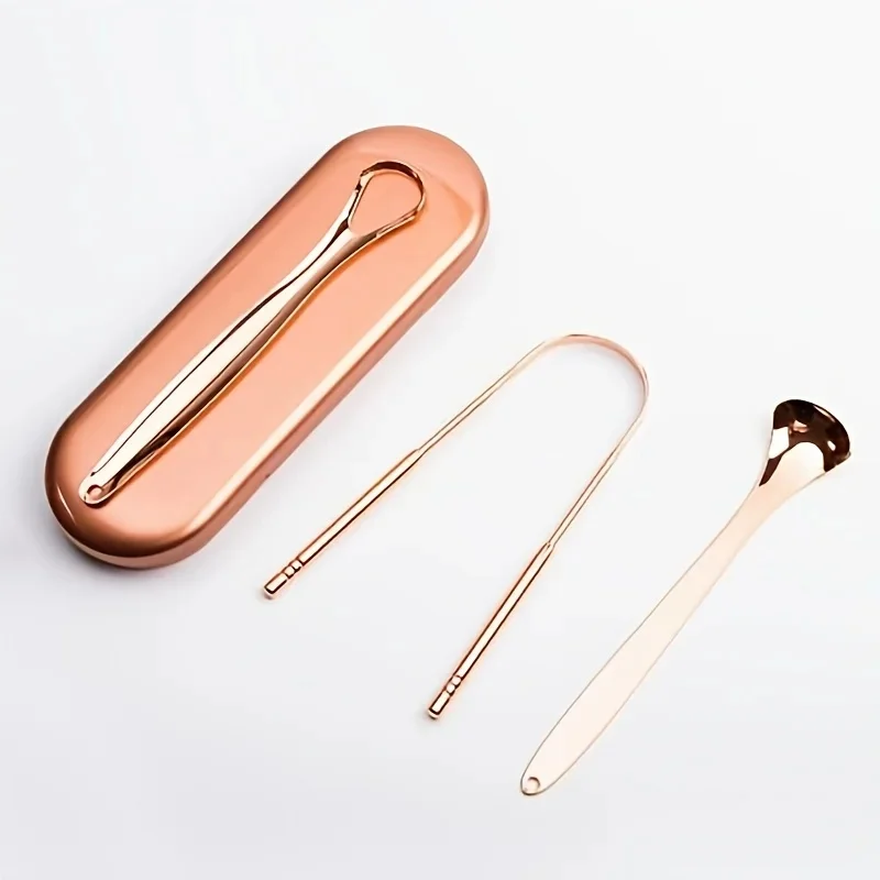 Stainless Steel Rose Gold Tongue Coating Cleaner Set Tongue Scraper