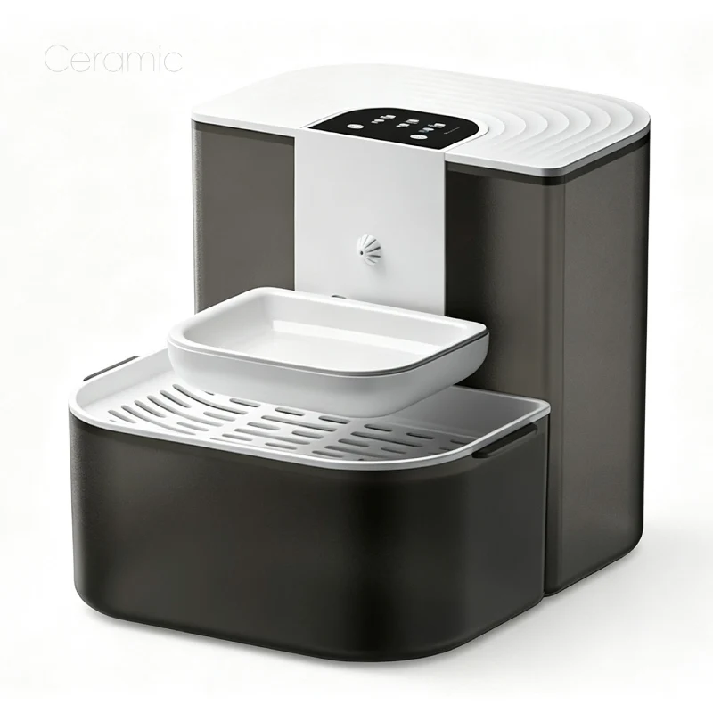 MDC288 Portable Ceramic Bowl Automatic Pet Water Fountain Plastic Components Timed Pouring Separate Clean/Dirty Water Constant