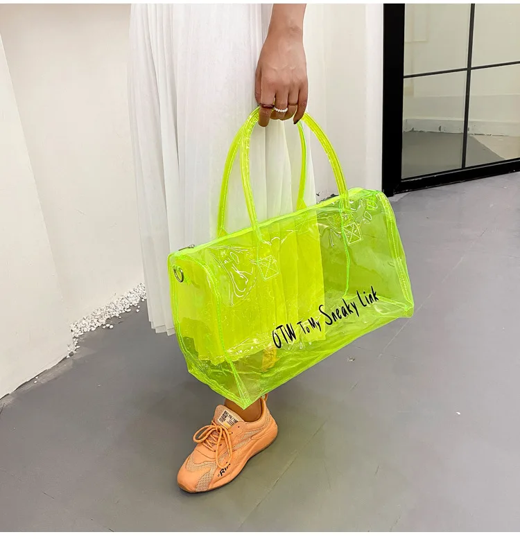 Clear Duffel Bag for Women,Spend Night Clear PVC Tote Bag Large Sports  Bright Candy Color Jelly Bag with Durable Metal Zipper for Gym, School,  Travel