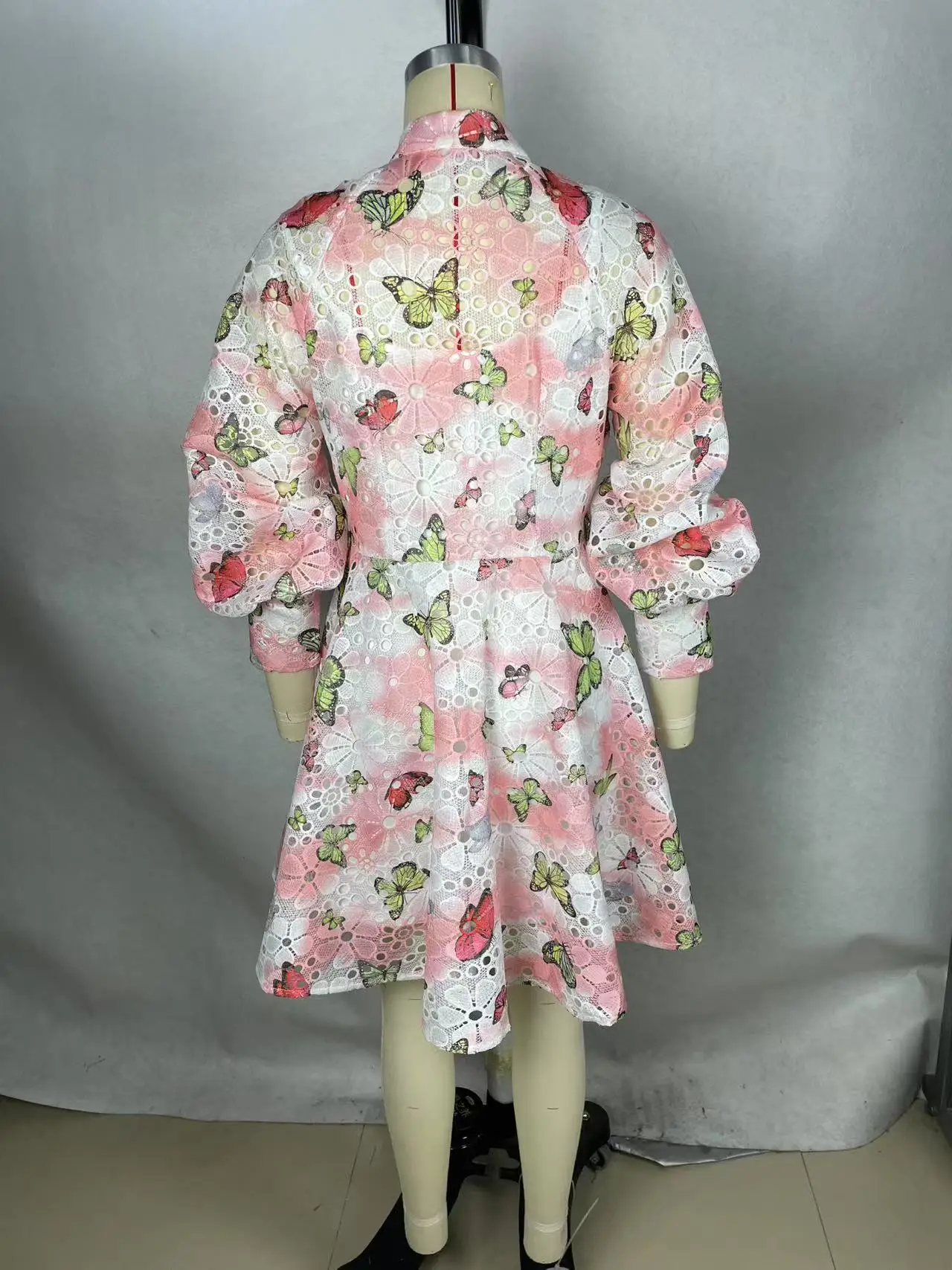 Beautiful Knee-length Dress Embroidered Floral Patterns Butterfly Prints Woven Digital Printing Button Decoration Natural - Image 2