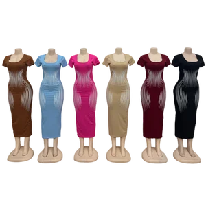 New Wholesale Summer Women's Casual Printing Fashion Short Sleeve High Waist Fishtail Dress