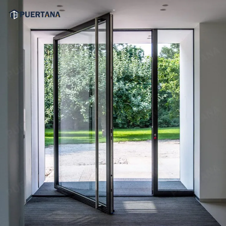 Aluminium Pivot Front Doors / Glass & Metal Pivoting Entry Doors For Residential Entrance