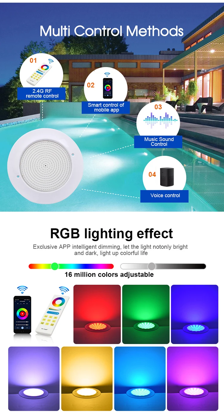 Description Picture 4 of itemSwimming Pool Lights 18W 25W 35W Focos 12V LED Smart App Tuya Wifi LED RGB Piscine Lamp Remote Control Pool Party Decoration