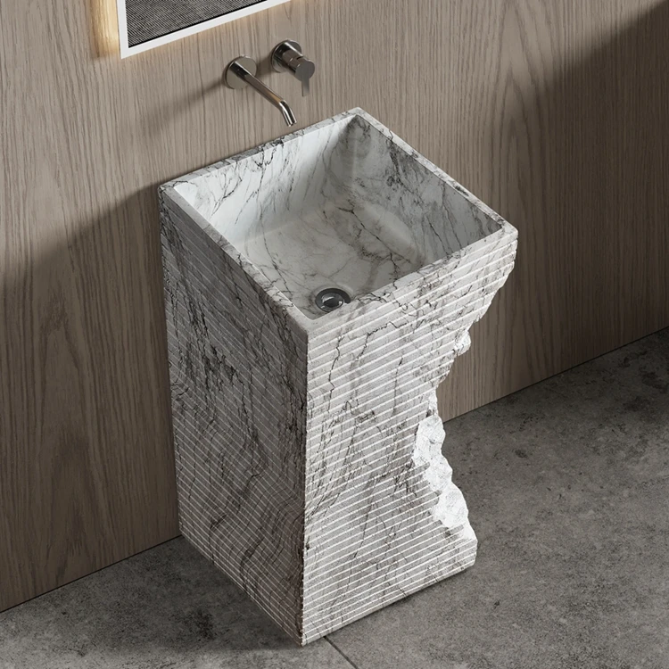 Designer's Favorite Italian Design Free Standing Wash Basin Carrara Artifical Stone Pedestal Basin Sink for Hotel Bathroom
