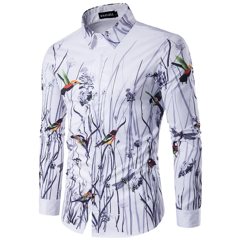 Flower Shirt Cotton Men Dress Shirt 