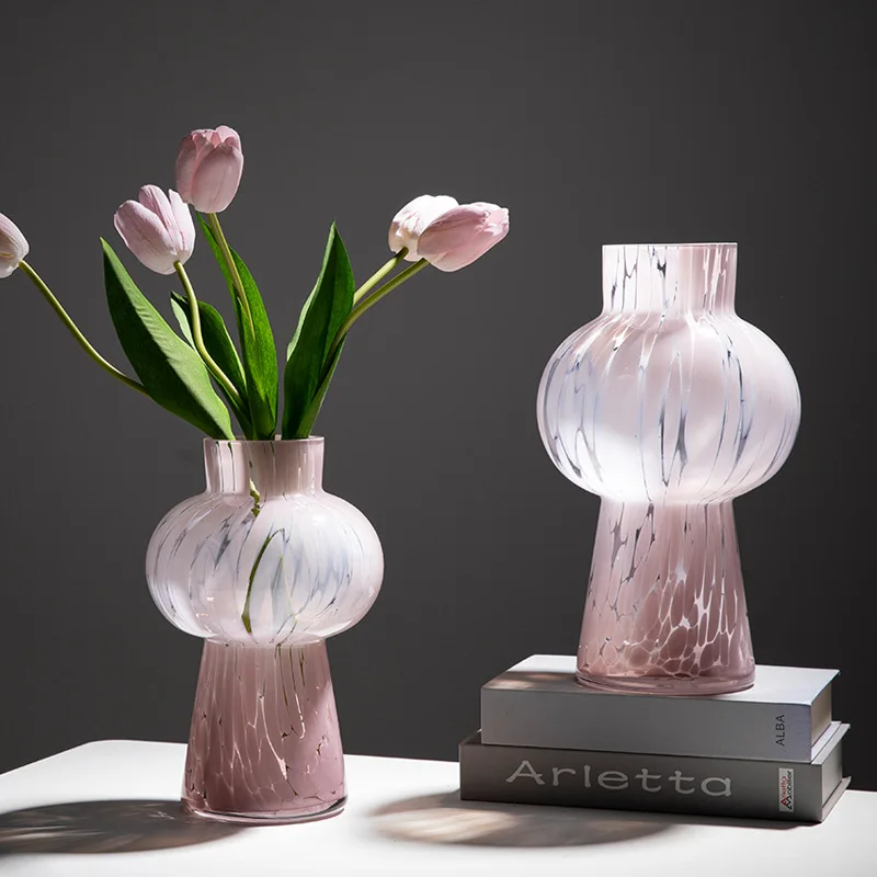 Wholesale Light Luxury Pink Glass Vases Creative Art Vases With Dry