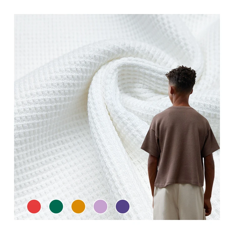 Hot Selling Soft Solid Fabric 100 Cotton Material Material Knitted Waffle Fabric for Kids Shirt