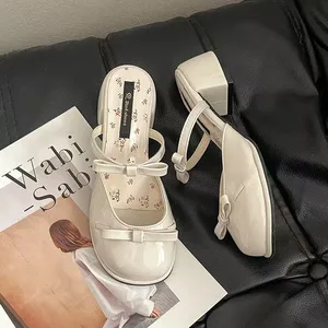 2026 New Summer Bowknot High Heel Women's Fashion Striped Open Toe Outdoor Beach Slippers High Top Slip-On Closure Trendy