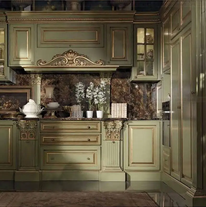 French luxurious classic ready made kitchen cabinet design supplier