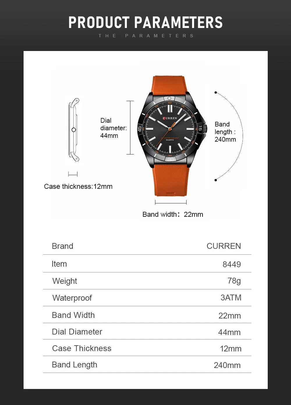 CURREN  8449 Brand Men's Fashion Watches Simple Sport Quartz Wristwatches  Business Casual Male Watch Relogio Masculino