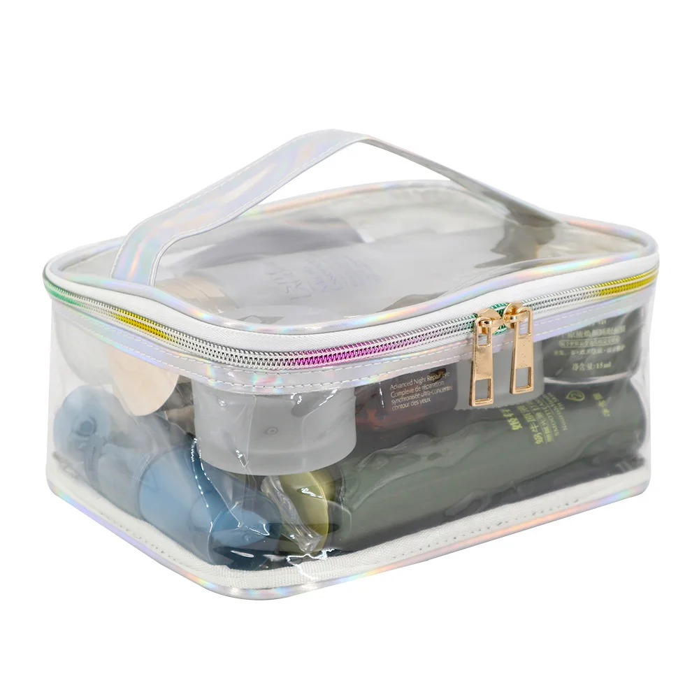 Clear Cosmetic Bag · Spill-Proof Transparent Makeup Pouch · PVC Travel Organizer Storage with Pockets and Zipper · Gray · EzPacking