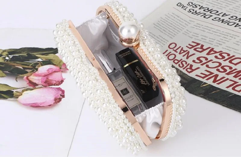 Borsa A Tracolla Donna In Raso Rosa Con Perle – Serata, Matrimonio, Festa - 2