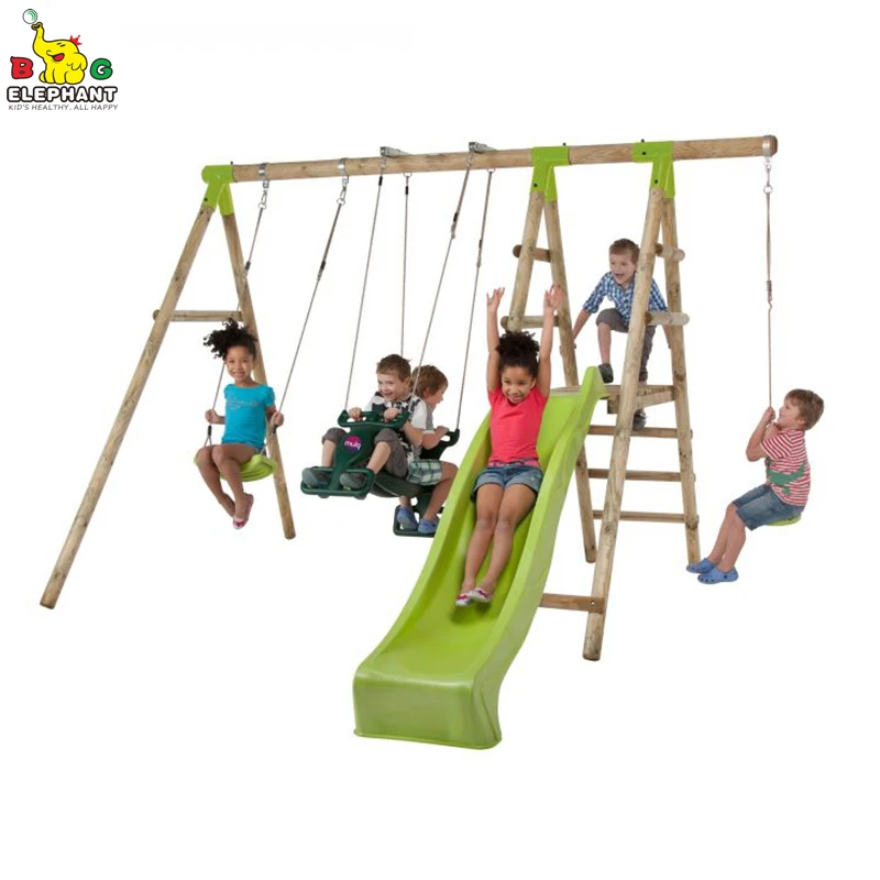 Kids Outdoor Log Wooden Swing Set Playsets Playground Climb Ladder
