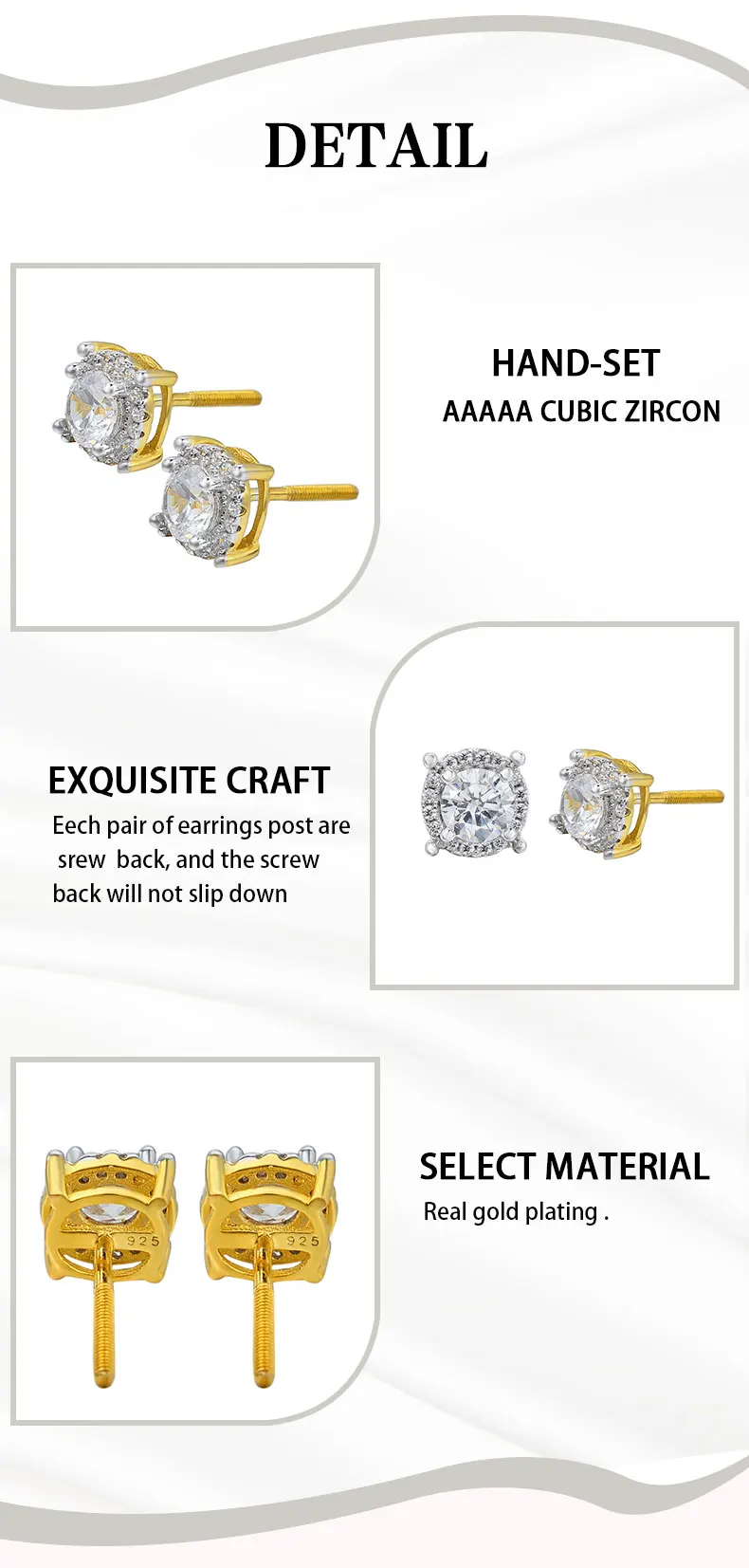 2023 New Jewelry Arrivals Square Micro Pave Zircon Hip Hop Iced Out Men Gold Silver Color Stud Earring