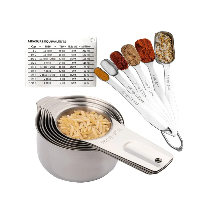 13Pcs Measuring Cups Spoons Set Stainless Steel Metal Kitchen Cooking  Measure US