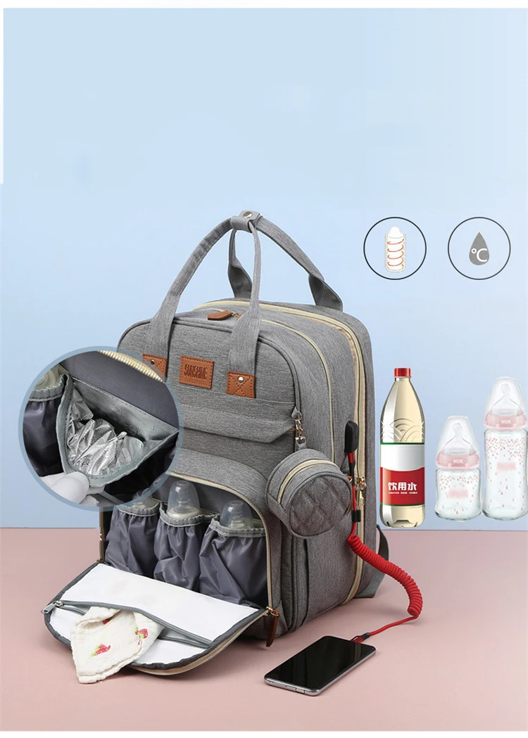 Waterproof Baby Diaper Bag Mom Back Pack Nappy Changing Bag With Bed