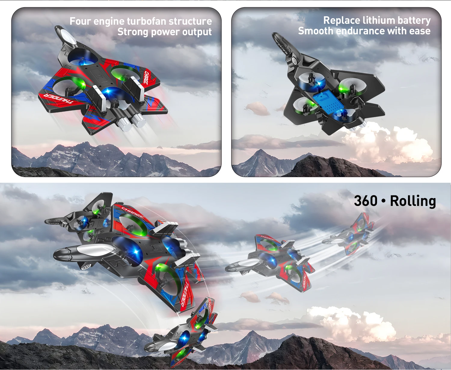 E36 2.4GHz Glider Remote Control RC Airplane Drones Headless Mode One Click Take off Mini Drone Plane Fighter