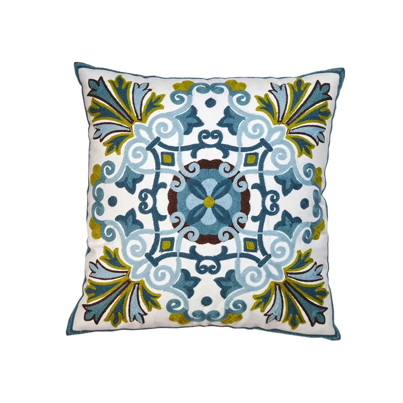 Cotton Exotic Handmade Throw Pillow Cover Moroccan Embroidered Flowers