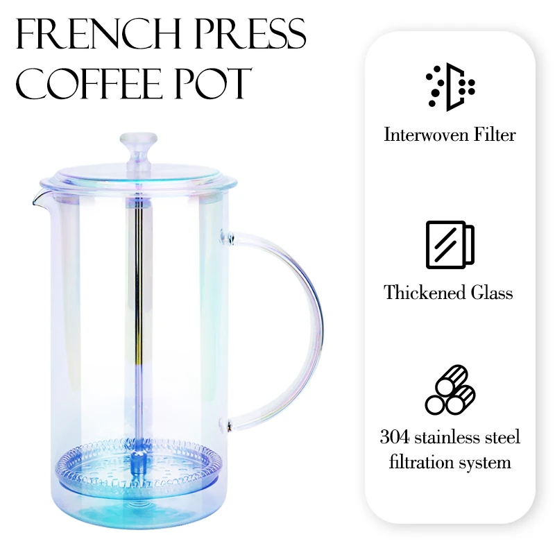 New Factory Sale Custom Logo Titanium Plated Glass Multi-Color Coffee and Tea Maker French Press