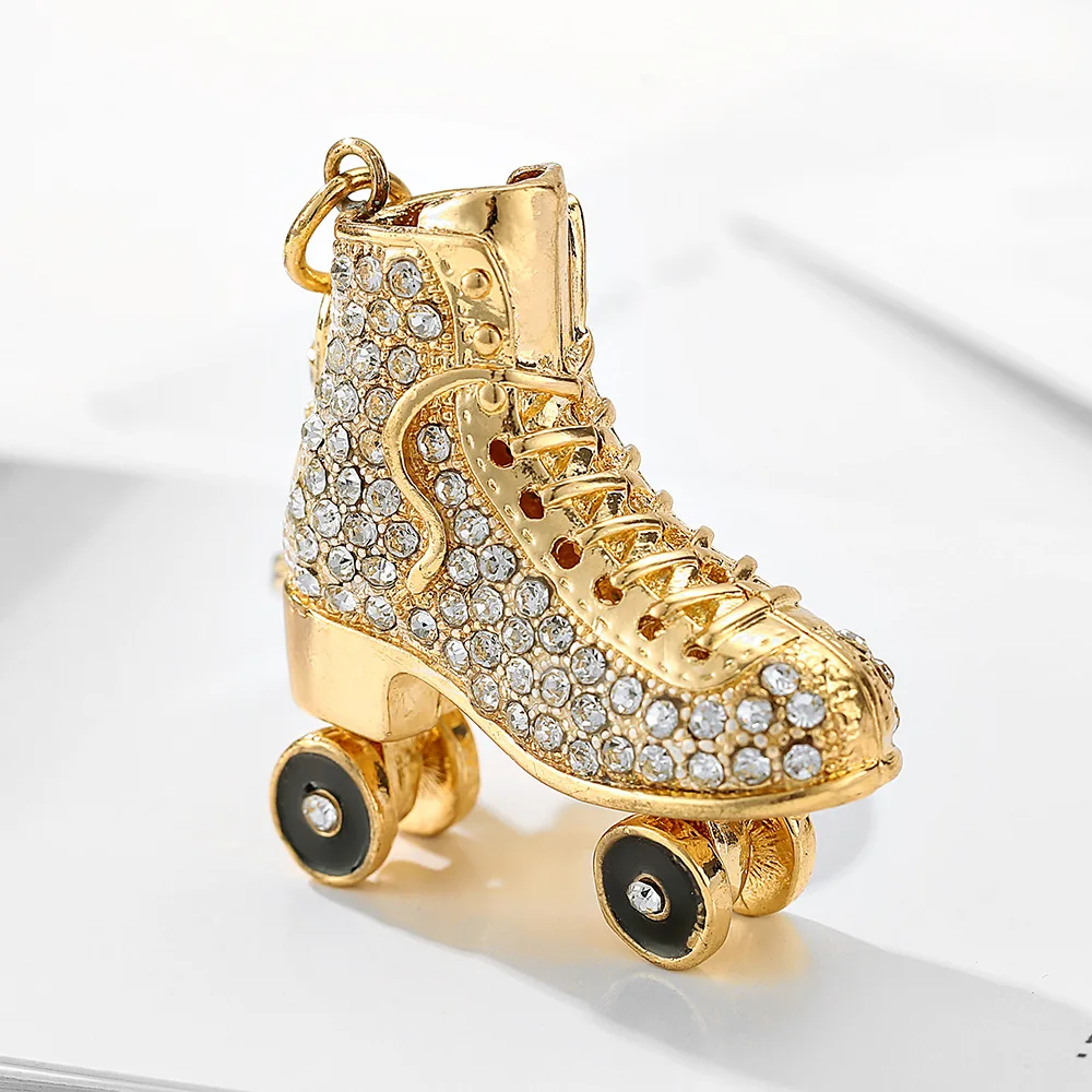 Wholesale Full Stone Padded Metal Roller Skates Car Key Ring Keychain