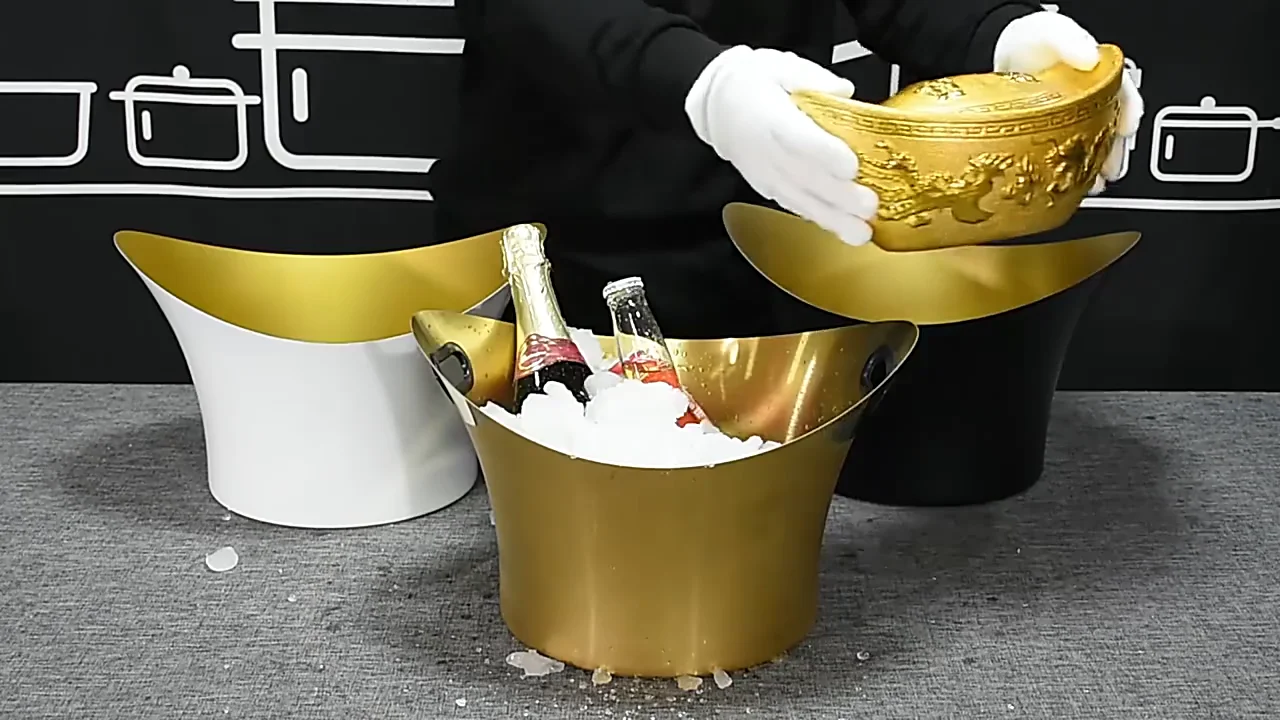 Custom Luxury Gold Plated Stainless Steel Champagne Buckets 9l Metal