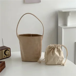 Custom Products Soft Faux Suede Sling Shoulder Bag Fashion Plain Large Capacity Bucket Bags Handbag