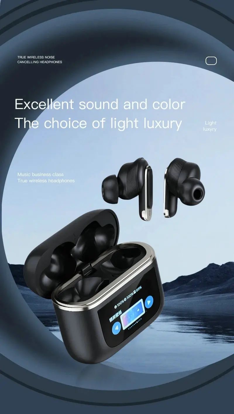 2026 New Design V8 Touch LCD Screen Display Headset ENC TWS Gaming Earbuds Waterproof Earphone Wireless Digital Display Battery