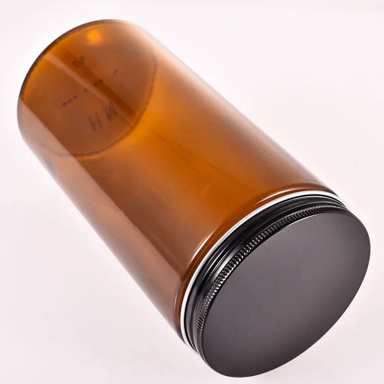 Amber 500ml 1000ml Large Glass Candle Jar Tall Round Smooth Gold Lid