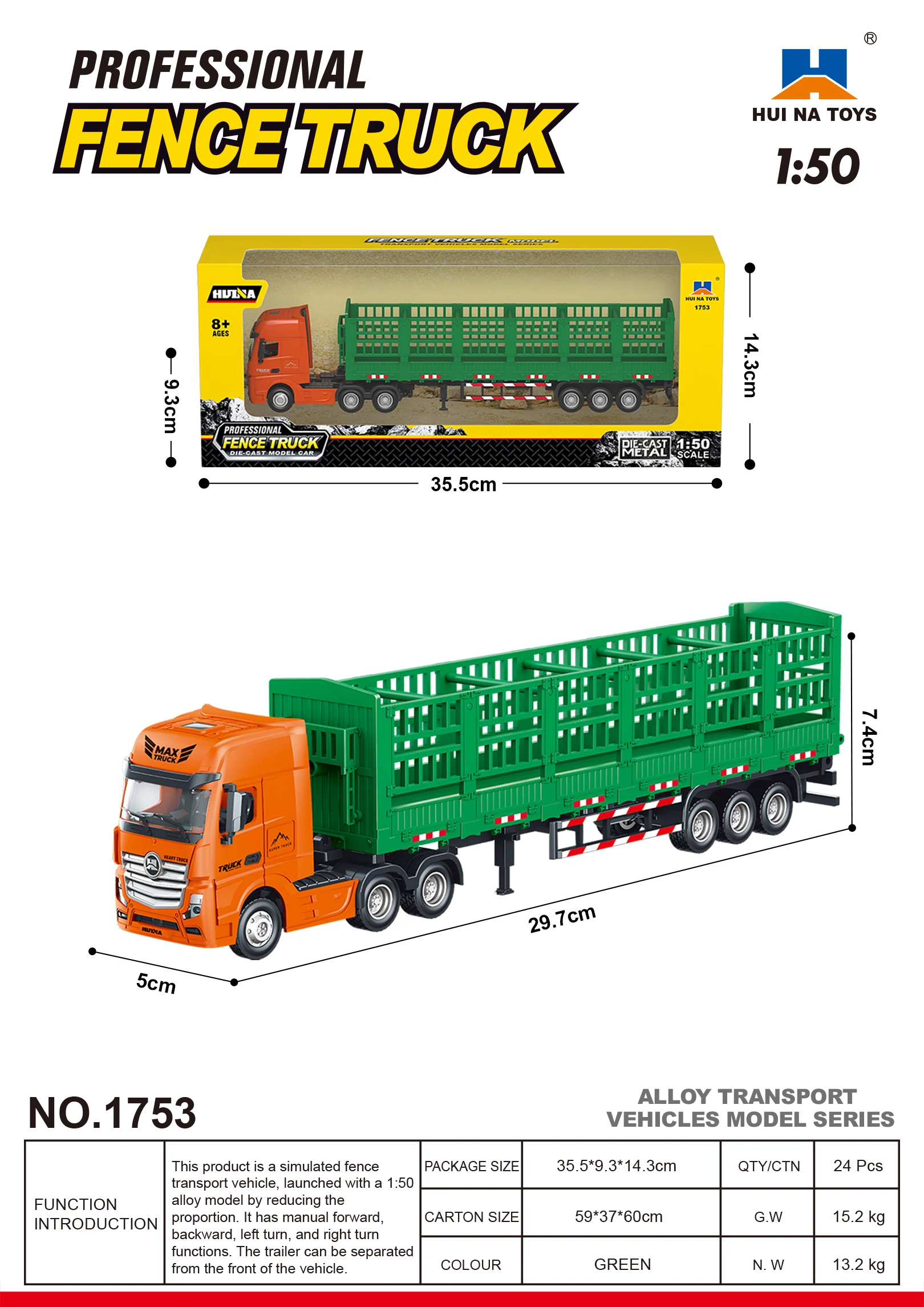 Huina 1753 1/50 Alloy High Hurdle Transporter Static Model Children Toy