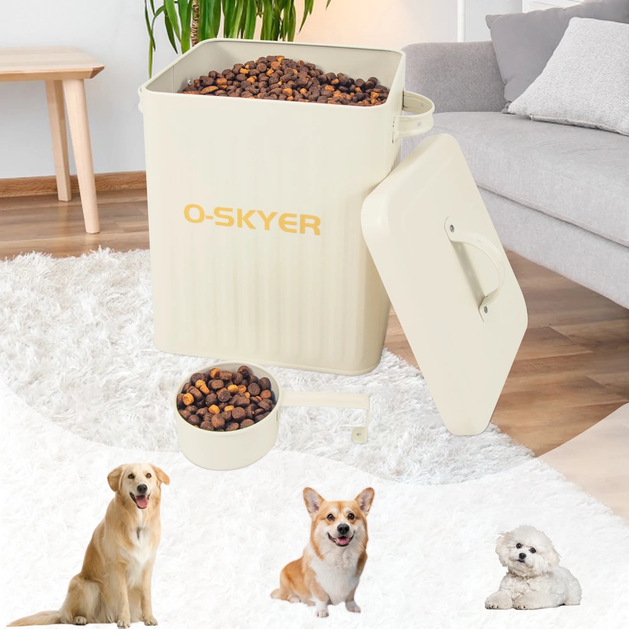 Fashion with Lid Pet Food Bucket Sealing up Storage Container Metal Pet Food Storage Tanks