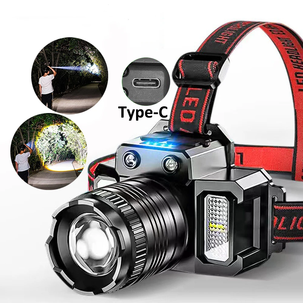 T51 Induction Sensitive Zoom Waterproof Rechargeable Motion Sensor Mobile Power Bank led flashlight working headlamp