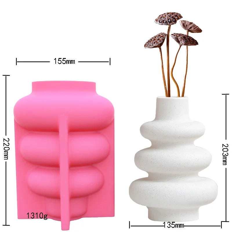 Vs001 Ins Style Flower Pot Gypsum Large Donut Vases Silicone Molds Vase Mold Silicon Mold For
