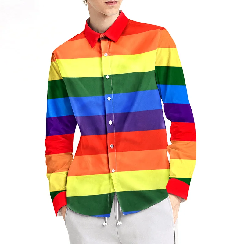 Nueva camiseta casual Camiseta holgada a rayas de arcoíris con cuello redondo de manga corta p HON 