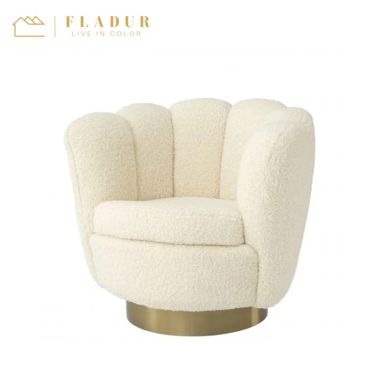 Blush Scalloped Swivel Modern Gold Base Armchair Velvet Single Sofa Chair for Living Room Club Bedroom