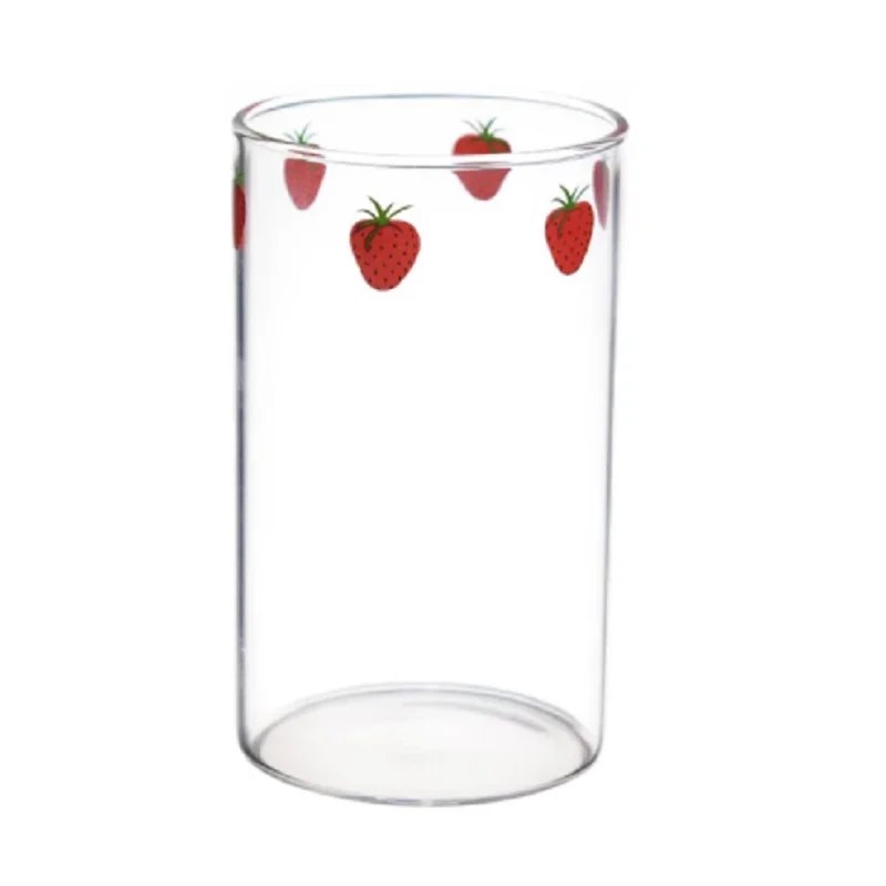 300ml Glass Drinking Cup with Lid and Straw, Cute Strawberry Coffee Water Juice Smoothie Bottle