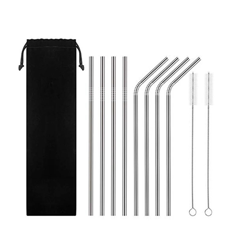Изготовленный На Заказ Портативный эко-металлический соломенный набор золотой многоразовый напиток из нержавеющей стали соломинка с сумкой