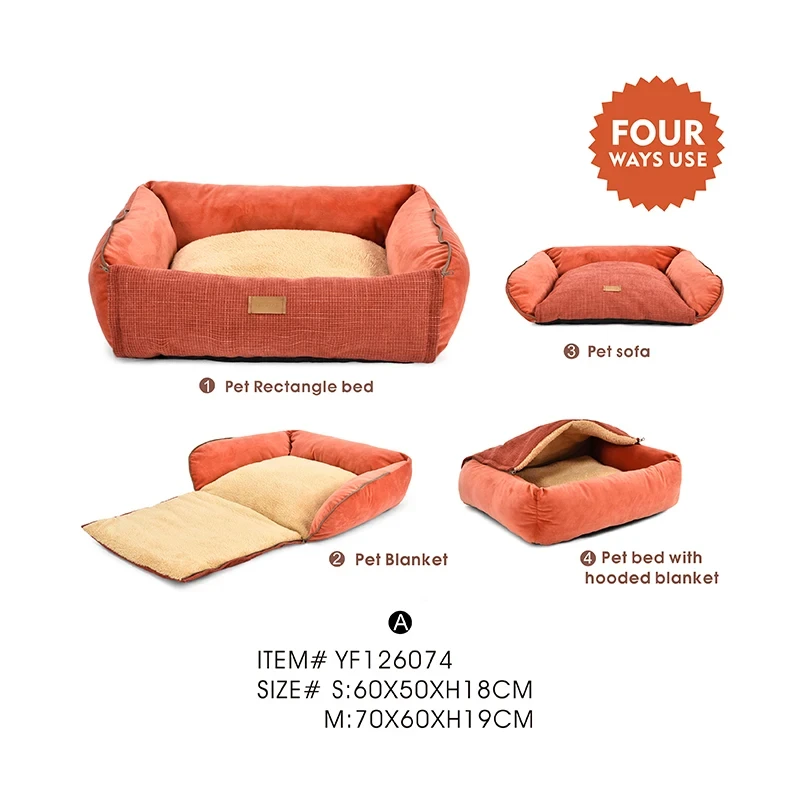 4 In 1 Dog Bed Custom Breathable Pet Sofa Beds Zipper Design Dog Bed with Hooded