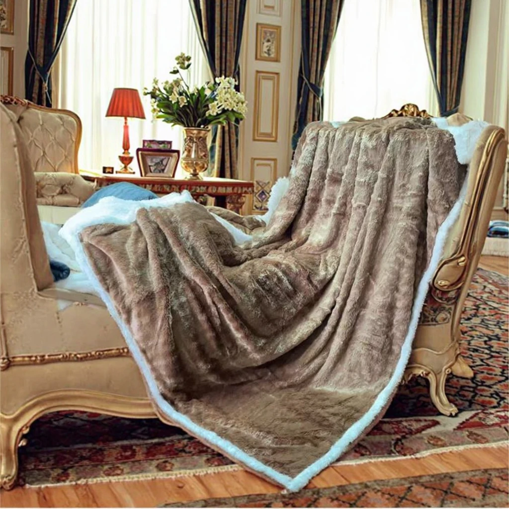 Fluffy Soft Brushed Solid Fleece Throw Blanket Sherpa Plush Warm Mink Thick Faux Fur Eco-Friendly Machine Wash Bed Modern